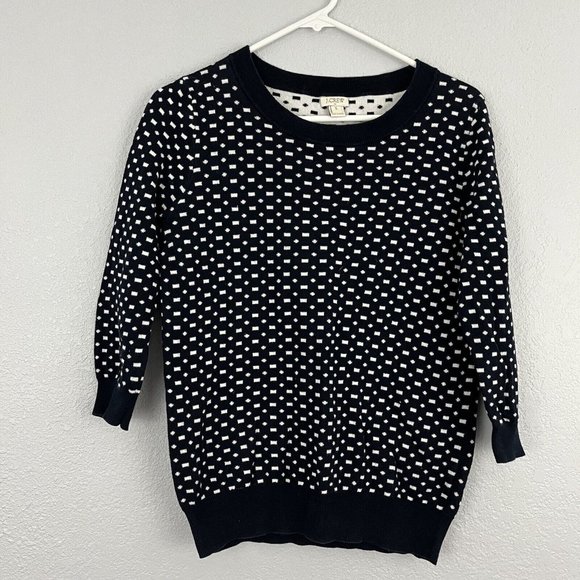 J. Crew Sweaters - J Crew Navy White 3/4 Sleeve Cotton Pullover Sweater Size Small